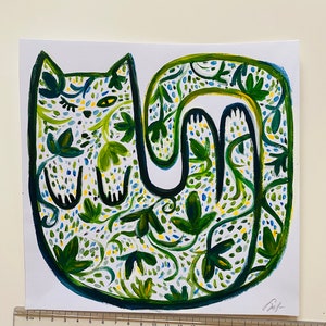 Dipinto acrilico originale su carta “Il gatto primaverile” 21x21 cm (8,3x8,3 pollici), dipinto acrilico. Spedizione gratuita.