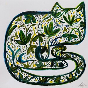 Dipinto acrilico originale su carta “Il gatto primaverile” 21x21 cm (8,3x8,3 pollici), dipinto acrilico. Spedizione gratuita.