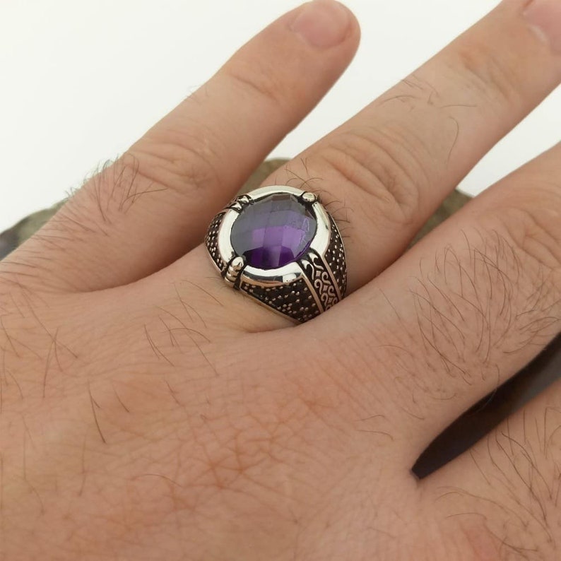 Jewelry Gemstone Ring Rings For Men Sterling Silver Ring Amethyst Stone Gift For Him Rings Rings For Men Silver Rings