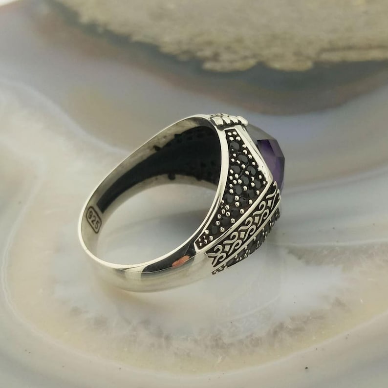 Jewelry Gemstone Ring Rings For Men Sterling Silver Ring Amethyst Stone Gift For Him Rings Rings For Men Silver Rings