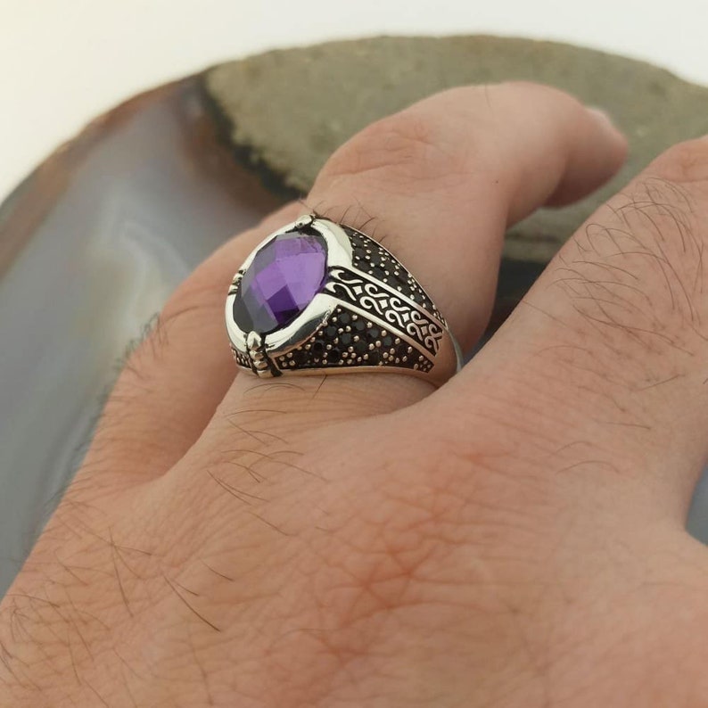 Jewelry Gemstone Ring Rings For Men Sterling Silver Ring Amethyst Stone Gift For Him Rings Rings For Men Silver Rings