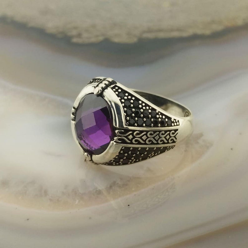 Jewelry Gemstone Ring Rings For Men Sterling Silver Ring Amethyst Stone Gift For Him Rings Rings For Men Silver Rings
