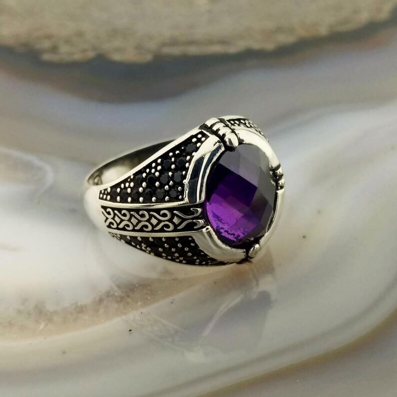 Jewelry Gemstone Ring Rings For Men Sterling Silver Ring Amethyst Stone Gift For Him Rings Rings For Men Silver Rings