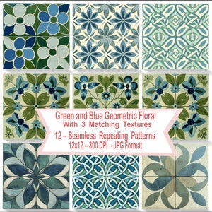 Beatitudine botanica: fascino vintage con motivi floreali blu-verdi senza cuciture - Un tessuto ispirato alla natura per l'arredamento artigianale della casa.