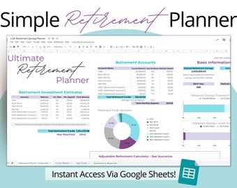 Easy Retirement Planner / Google Sheets / Simple To Use / Retire Early Savings Tracker / Retirement Plan for ALL Ages / Financial Savings