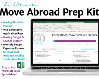 Moving Abroad Prep Kit / Excel / International Move Planner, Checklist, Savings 4 Move, Travel Budget, To Do List, Organizer Expat Microsoft