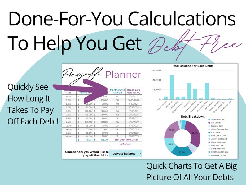 Easy Debt Lawinen Payoff Tracker für Google Sheets Debt Spreadsheet, Debt Planner, Debt Snowball Calculator, Debt Tracker, Debt Zahlung Bild 5