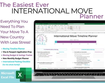 Moving Abroad Prep Kit / Microsoft Excel / International Move Planner, Checklist, Savings 4 Move, Travel Budget, To Do List, Organizer Expat