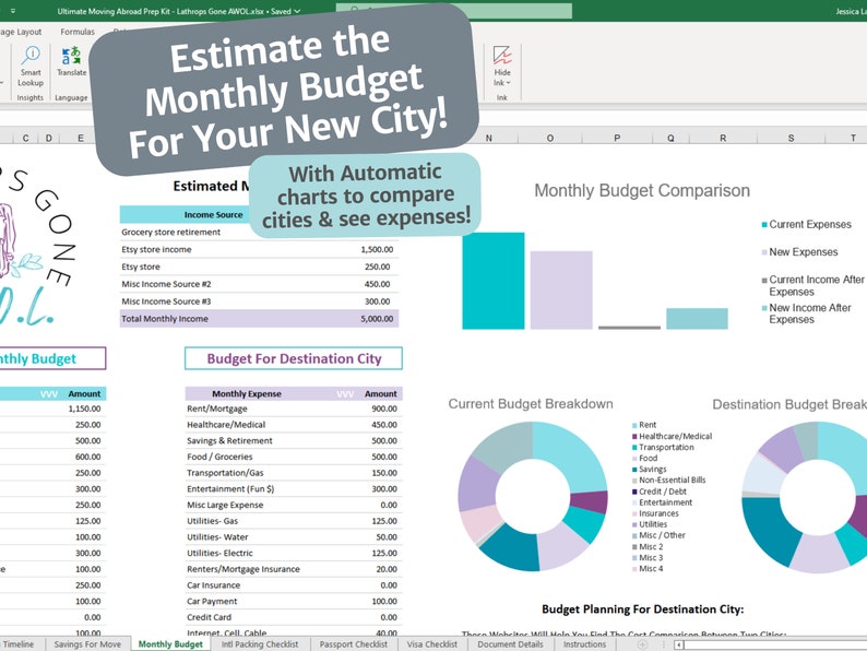 Moving Abroad Prep Kit / Excel / International Move Planner, Checklist, Savings 4 Move, Travel Budget, To Do List, Organizer Expat Microsoft image 6