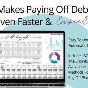 Easy Debt Lawinen Payoff Tracker für Google Sheets Debt Spreadsheet, Debt Planner, Debt Snowball Calculator, Debt Tracker, Debt Zahlung Bild 2