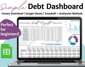 Debt Payoff Tracker Debt Snowball Spreadsheet | Google Sheets Debt Tracker, Debt Payoff Planner, Debt Calculator, Debt Snowball Calculator