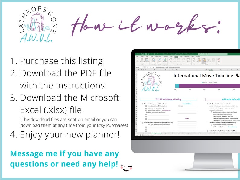 Moving Abroad Prep Kit / Excel / International Move Planner, Checklist, Savings 4 Move, Travel Budget, To Do List, Organizer Expat Microsoft image 2