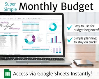 Einfacher monatlicher Haushaltsplaner / Google Sheets / Einfach & Spaß zu verwenden / Ausgaben Rechnungen Kredit Debt Finanzen Sparen Finanzplanung Dave Methode