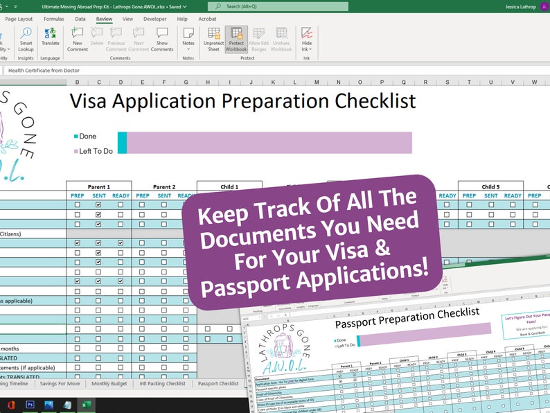 Moving Abroad Prep Kit / Excel / International Move Planner, Checklist, Savings 4 Move, Travel Budget, To Do List, Organizer Expat Microsoft image 8