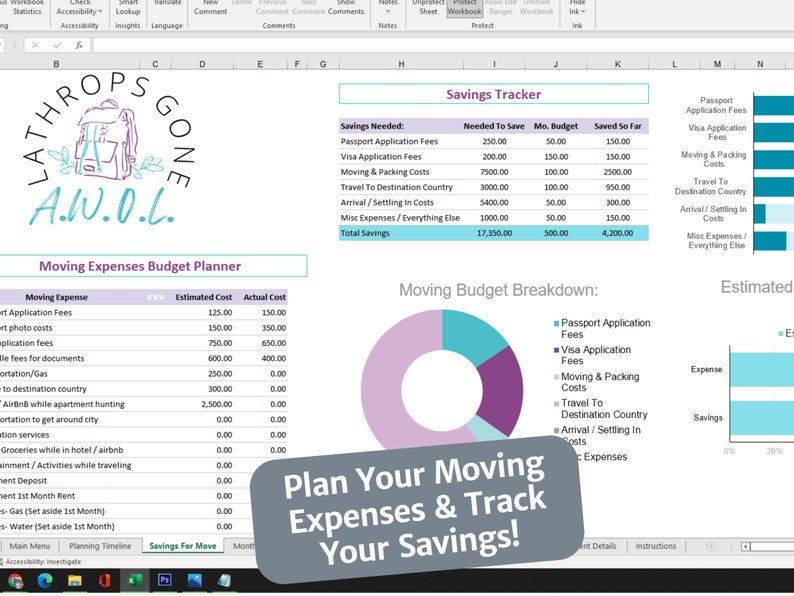 Moving Abroad Prep Kit / Excel / International Move Planner, Checklist, Savings 4 Move, Travel Budget, To Do List, Organizer Expat Microsoft image 5