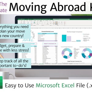 Moving Abroad Prep Kit / Excel / International Move Planner, Checklist, Savings, Travel Budget, To Do List, Organizer, Expat, Microsoft XLSX