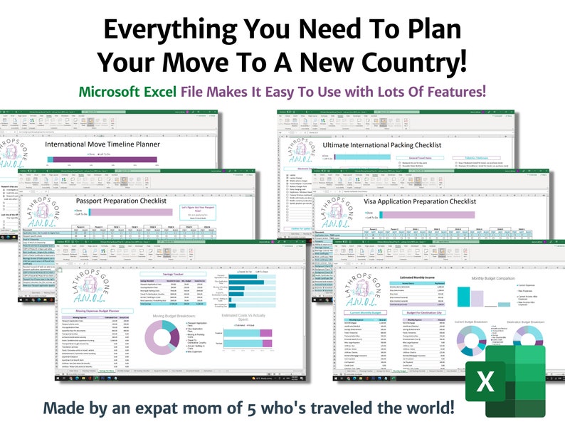 Moving Abroad Prep Kit / Excel / International Move Planner, Checklist, Savings 4 Move, Travel Budget, To Do List, Organizer Expat Microsoft image 3