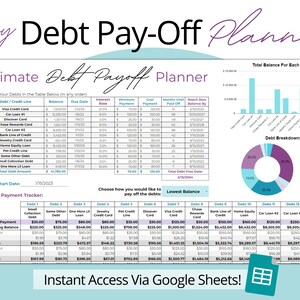 Debt Snowball Spreadsheet for Google Sheets | Easy Debt Tracker, Debt Planner, Debt Snowball Calculator, Debt Payoff Tracker, Debt Payment
