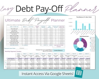 Debt Snowball Spreadsheet for Google Sheets | Easy Debt Tracker, Debt Planner, Debt Snowball Calculator, Debt Payoff Tracker, Debt Payment