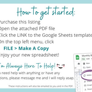 Peut inclure: Une capture d'&eacute;cran d'un &eacute;cran d'ordinateur montrant des instructions sur la fa&ccedil;on d'utiliser un mod&egrave;le Google Sheets. Les instructions sont &eacute;crites en bleu clair et incluent le texte "FICHIER > Faire une copie". La capture d'&eacute;cran montre &eacute;galement une partie du mod&egrave;le Google Sheets, qui est intitul&eacute; "Planificateur de budget mensuel".