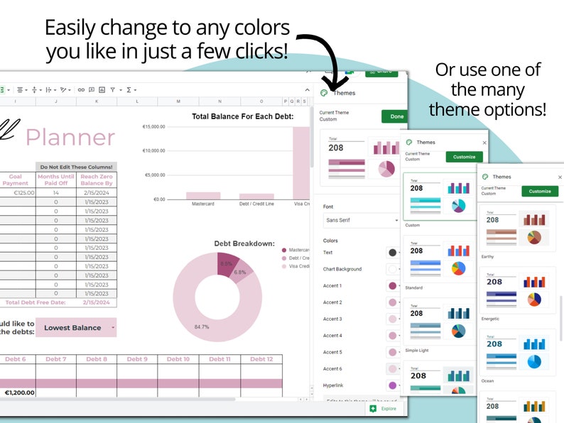 Easy Debt Lawinen Payoff Tracker für Google Sheets Debt Spreadsheet, Debt Planner, Debt Snowball Calculator, Debt Tracker, Debt Zahlung Bild 7