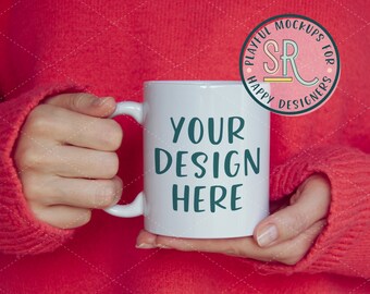 Download Mug Mockup 11oz Printful Mug Mockup Hands Holding White Coffee Mug Mock Up Woman In A Knitted Orange Sweater Art Collectibles Drawing Illustration Trustalchemy Com