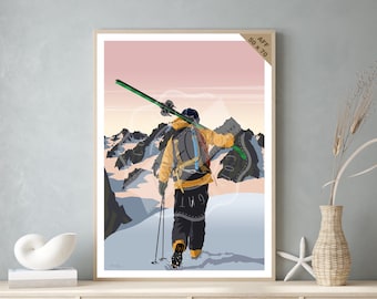 Vintage exploration poster and wooden painting for interior design / Morning descent