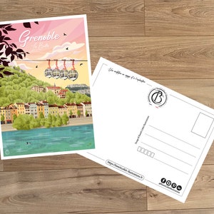 Carte postale de voyage vintage, illustration de Grenoble, pour décoration d'intérieur / Grenoble - Les Bulles