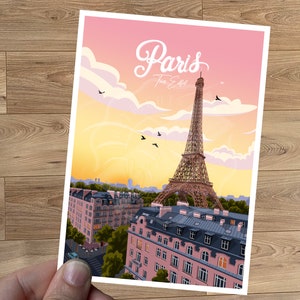 Carte postale de voyage vintage, illustration de Paris, pour décoration d'intérieur / Paris Tour Eiffel image 2