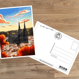 Carte postale de voyage vintage, illustration de Clermont-Ferrand, pour décoration d'intérieur / Clermont-Ferrand - La Cathédrale