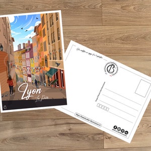 Postal de viaje antigua, ilustración de Lyon, para decoración de interiores / Lyon - Les Pentes