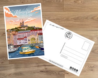 Vintage-Reisepostkarte, Abbildung von Marseille, für die Innendekoration / Marseille - Le Vieux-Port