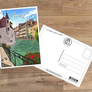 Postal de viaje antigua, ilustración de Annecy, para decoración de interiores / Annecy - Palais de l'Ile