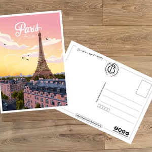 Carte postale de voyage vintage, illustration de Paris, pour décoration d'intérieur / Paris Tour Eiffel image 1