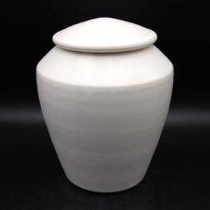 Handmade Small-Medium Ceramic Urn: Satin White Ash Keeper - 108 Cubic Inches