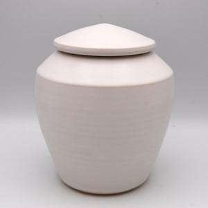 Handmade Small Ceramic Urn: Satin White Ash Keeper (70 Cubic Inches)