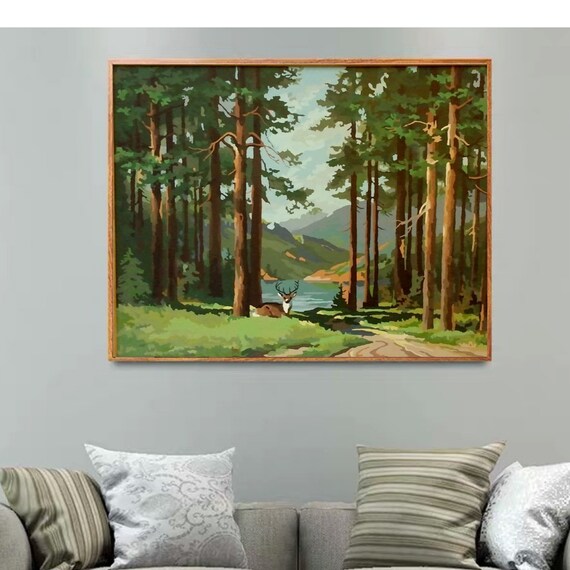 Forest Paint by Number Kit-Deer in the Forest, Wall Decor, Adult Painting, Paint Together, Gift Ideas, Mother&#39;s Day, Summer Time