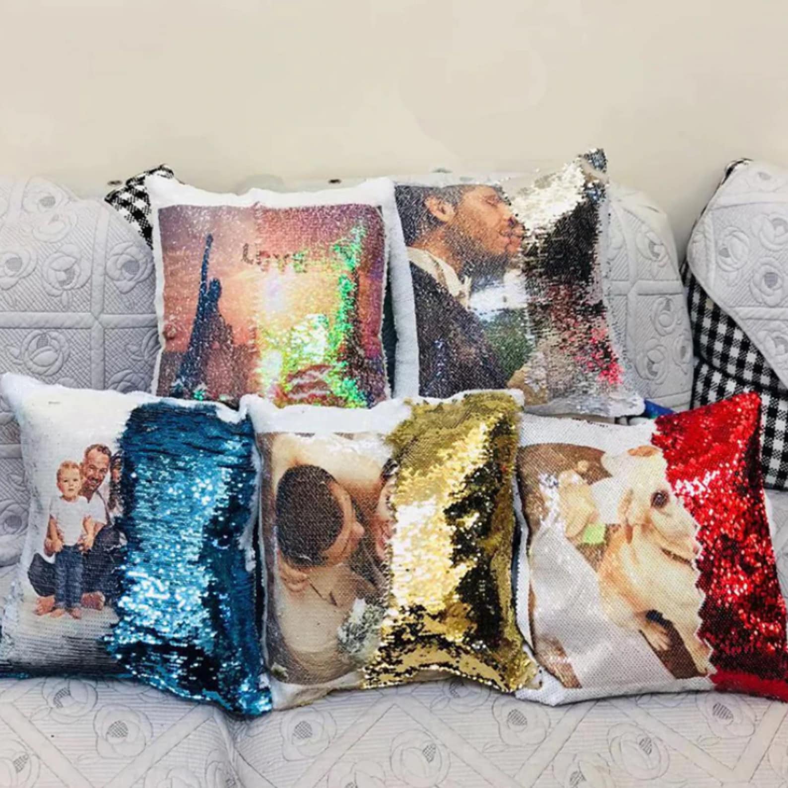 Custom Sequin Pillow with Photo Personalized Sequin Pillow Etsy