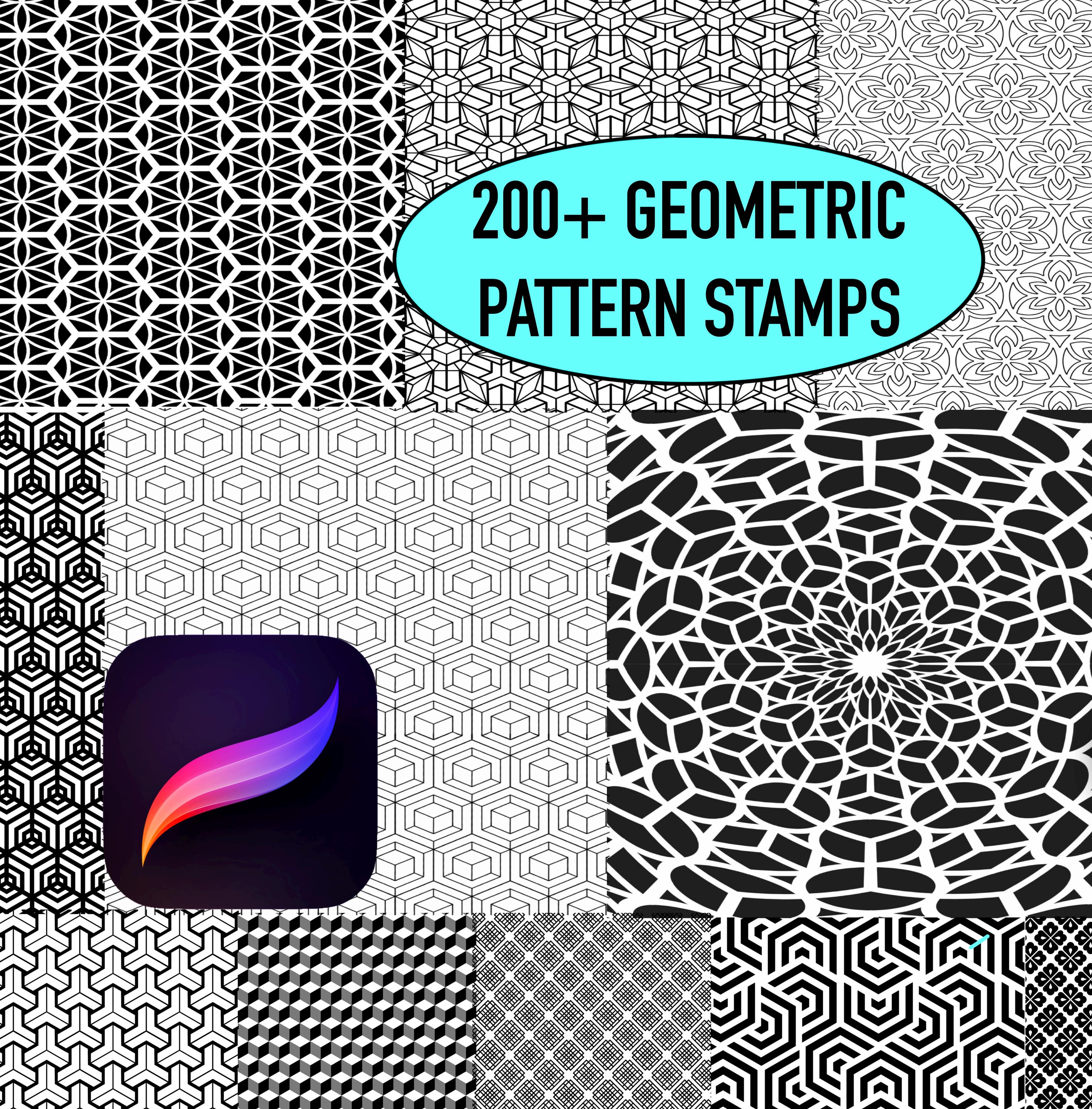 200+ Patrones geométricos Sellos de Procreate y Pinceles de textura