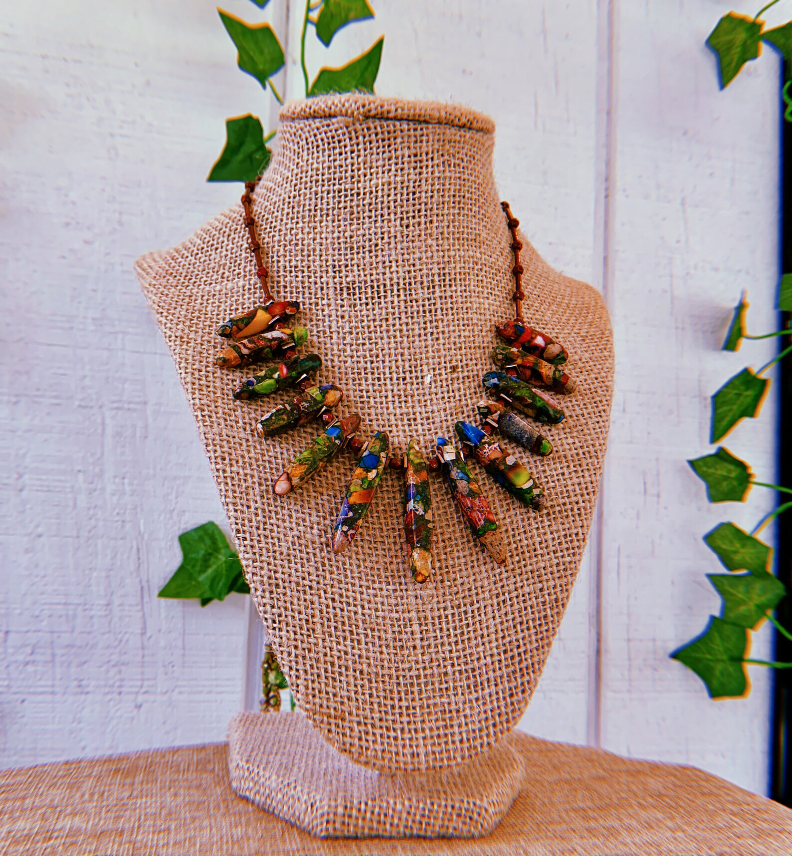 Multicolored Composite Stone Drop Necklace Etsy Ireland