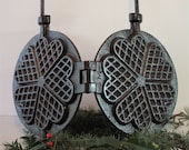 Vintage French Cast Iron Heart Shaped Waffle Maker with Long Handles, Gaufrier, Pancake Mold, Fireplace Decor
