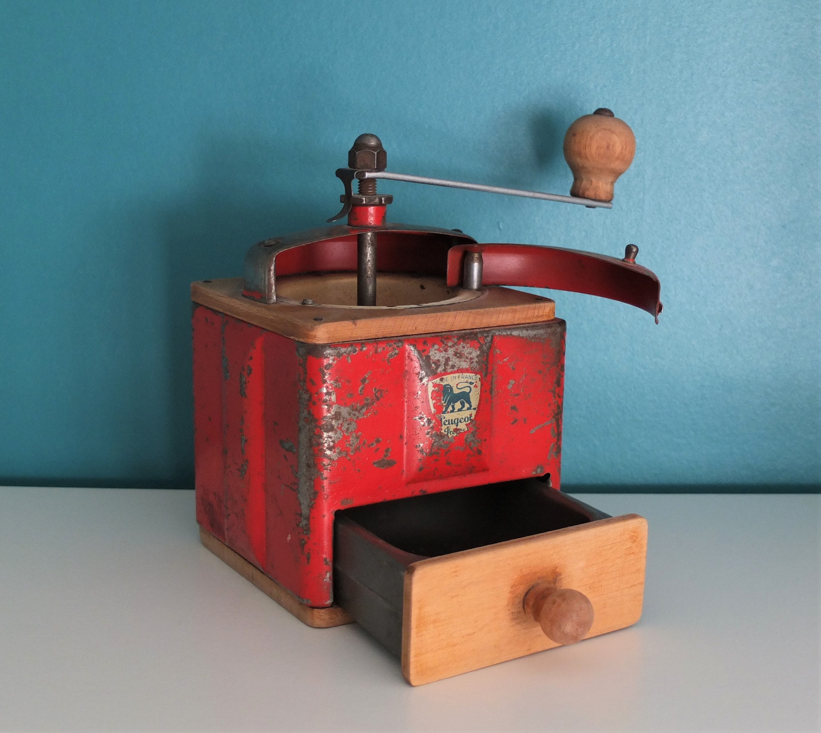 Vintage Peugeot Coffee Grinder Metal and Wood 1950's Etsy