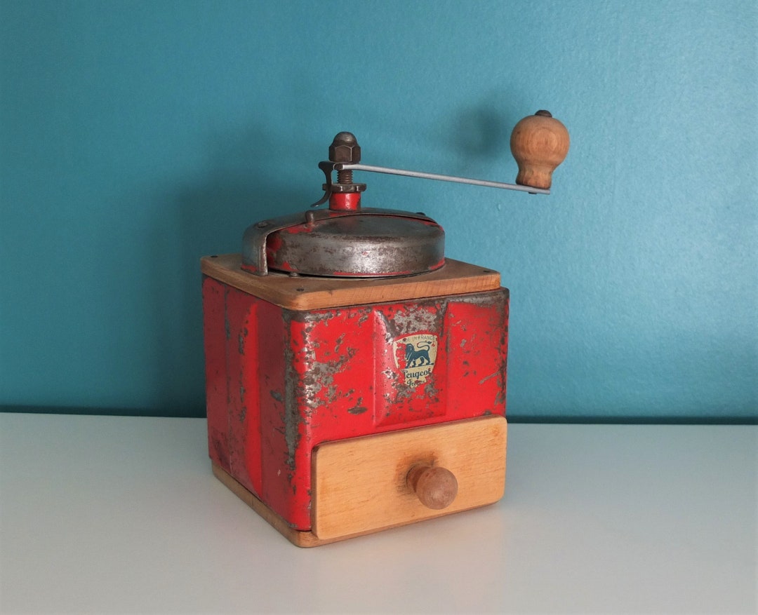 Vintage Peugeot Coffee Grinder Metal and Wood 1950's Etsy