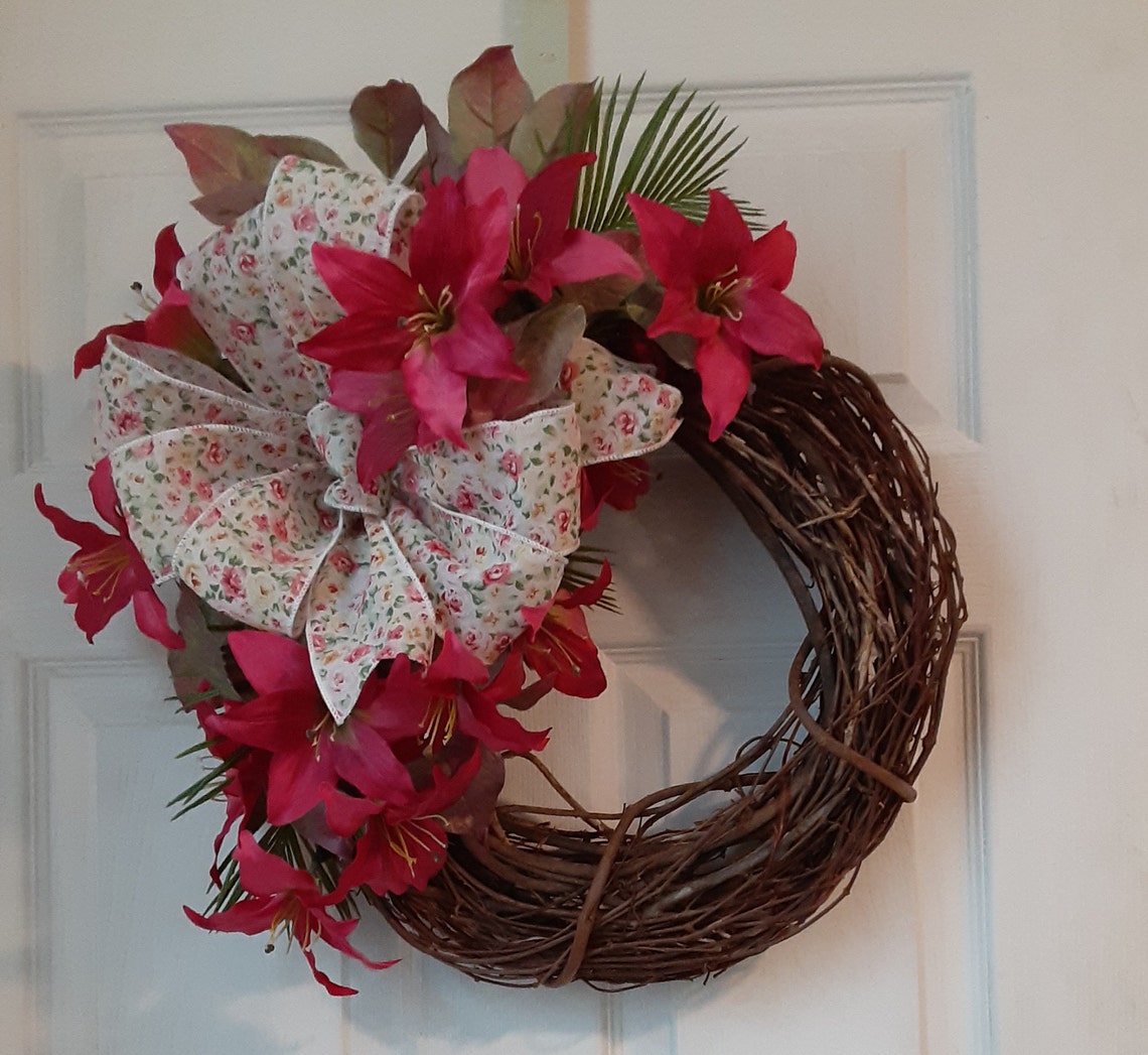 Easter Lily Wreath Pink Lily Wreath Pink Wreath Spring Etsy