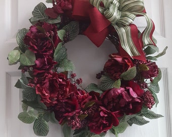 Fall Wreath, Fall Front Door Wreath, Harvest Wreath, Autumn Wreath, Thanksgiving Wreath, Red Wine Color Wreath, Farmhouse Wreath, Rustic