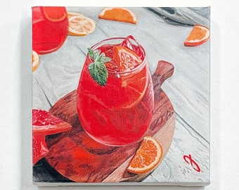 Spritz me up - original art, Giclée print on Fine Art Paper, 20x20 (aperol spritz cocktail painting)