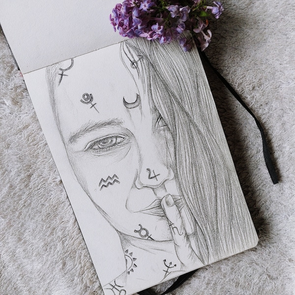 Esoterik Akt Zeichnung Portrait Frauen Geschenk Mature content Skizze Papier Bleistift nacktheit selbstliebe selfcare
