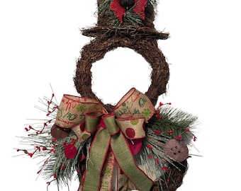 Snowman Door Hanger Country Christmas Door Wreath