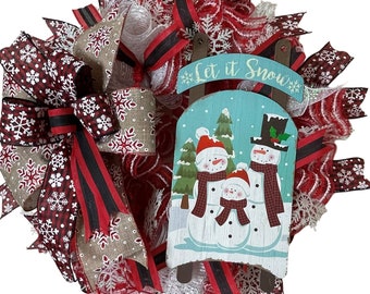 Let It Snow Mesh Wreath Winter Wreath Snowman Wreath