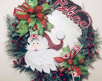 Believe in Santa Grapevine Christmas Wreath